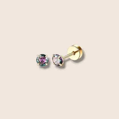 Iridescent 4mm CZ Flat Screw Back Studs