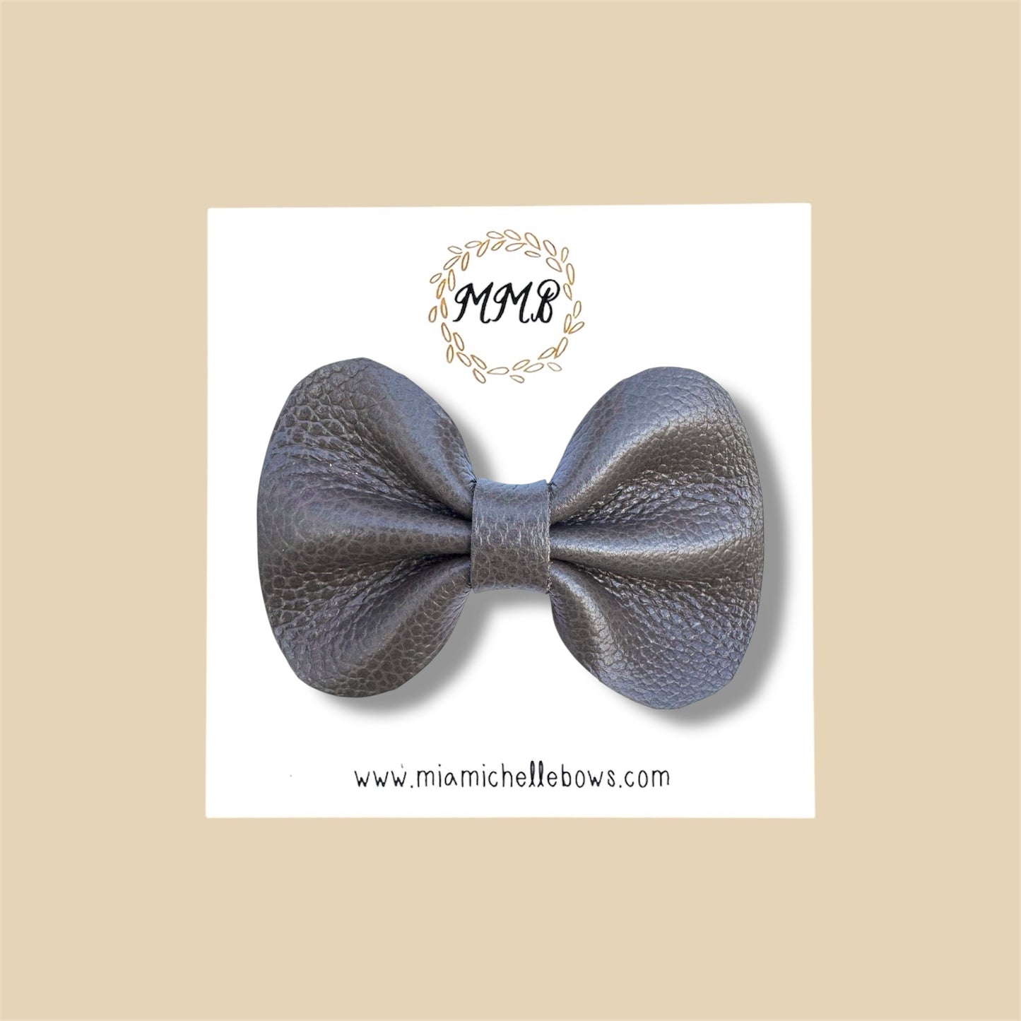 Dark Greige Genuine Leather Bow