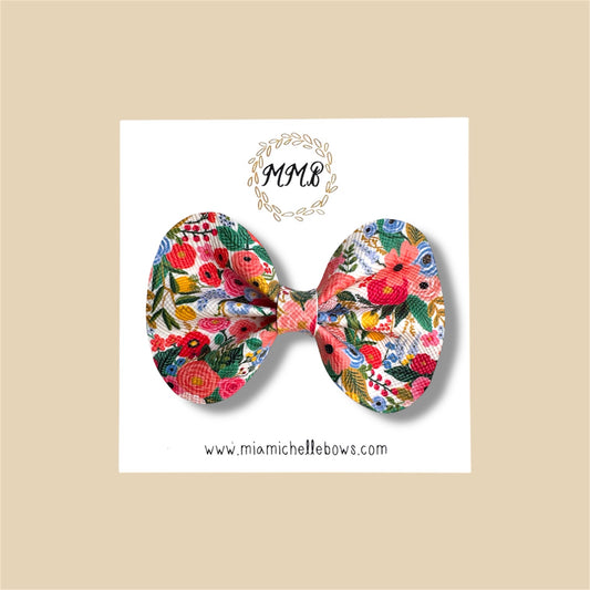 Bright Floral Vegan Leather Bow