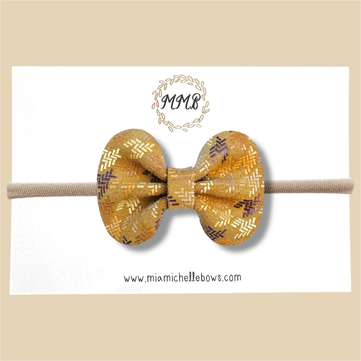 Mustard Print Genuine Leather Bow