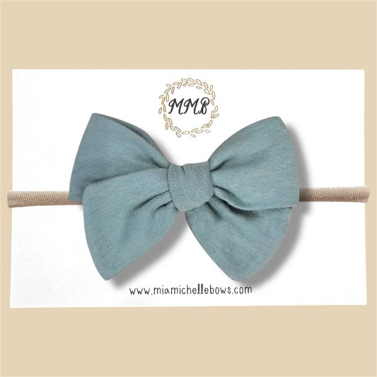 Gray Blue Stretch Knit Hand Tied Bow
