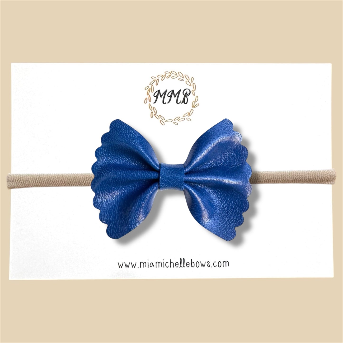 Blue Scalloped Genuine Leather Bow