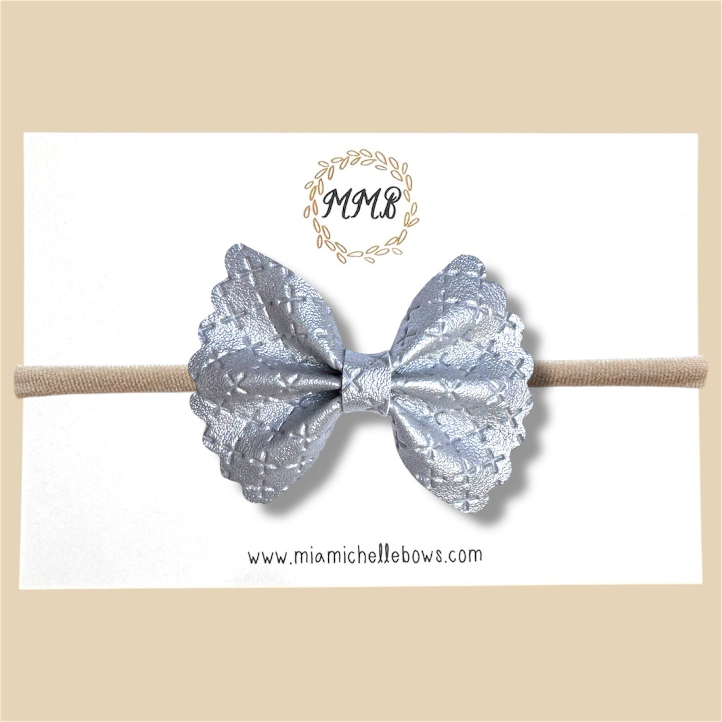 Silver Cross Scalloped Vegan Leather Bow
