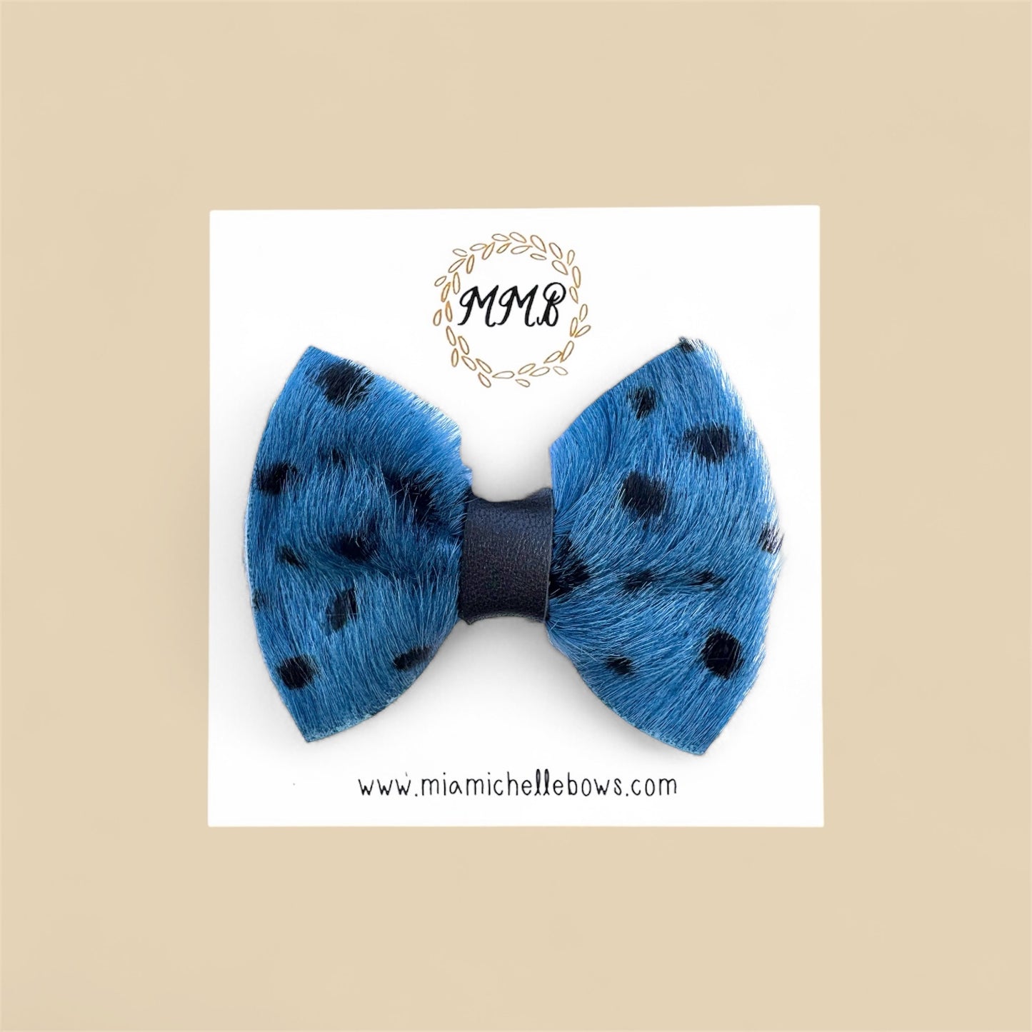 Blue Fawn Fur Genuine Leather Bow
