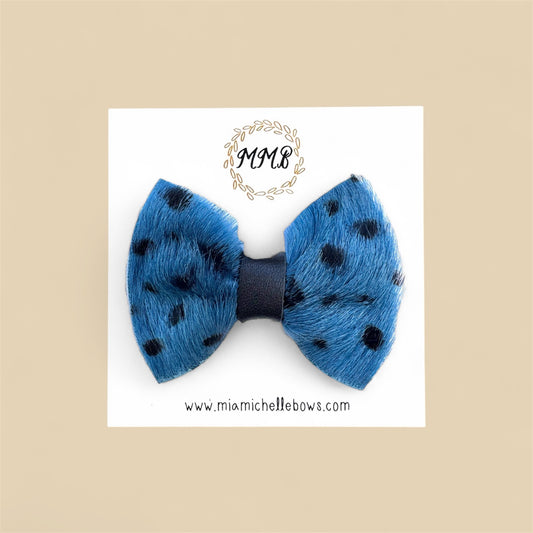 Blue Fawn Fur Genuine Leather Bow