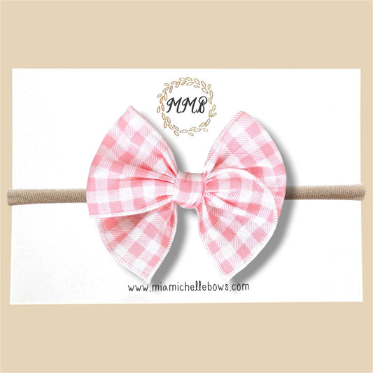 Peachy Pink Gingham Fairytale Bow