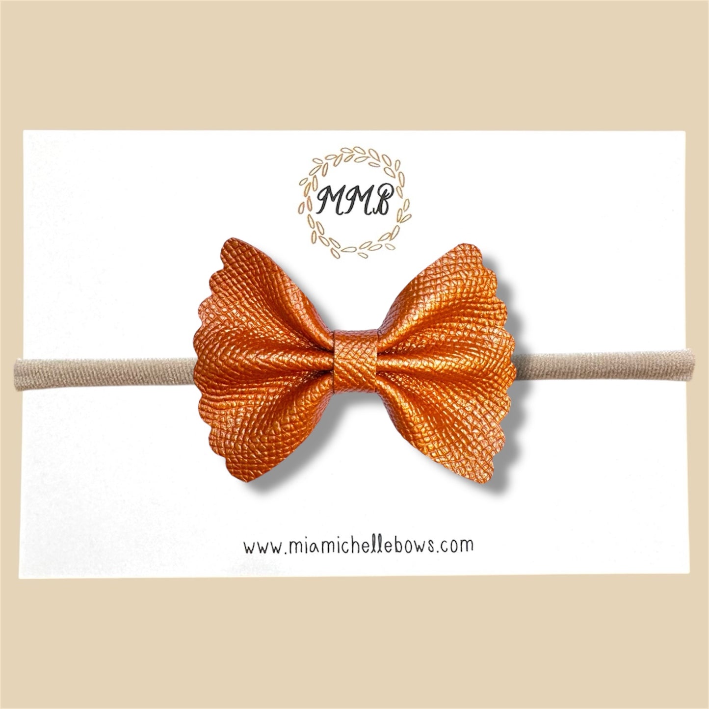 Pumpkin Scalloped Genuine Leather Bow