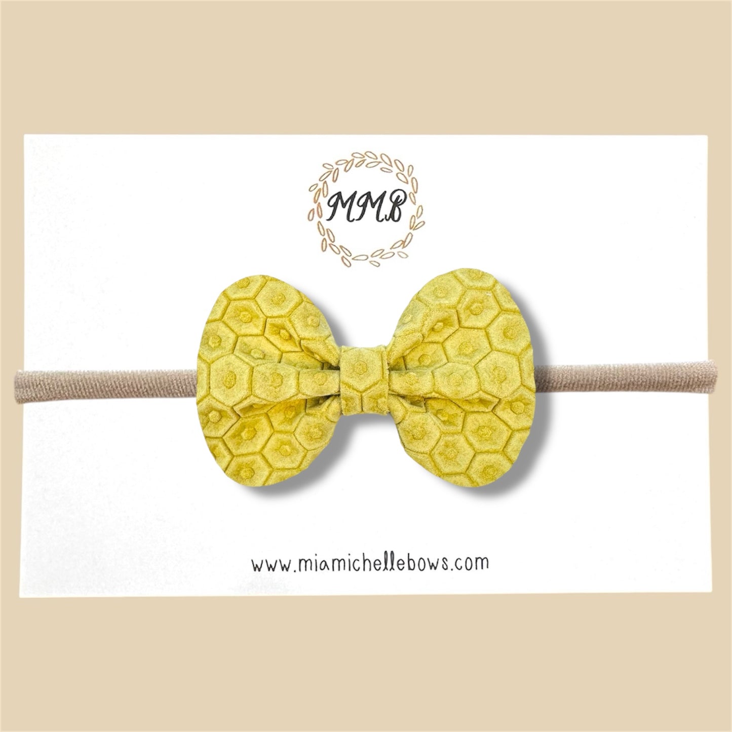 Yellow Honeycomb Genuine Leather Bow