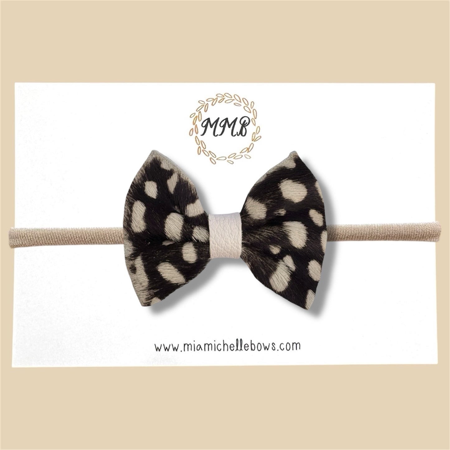 Dark Brown Fawn Fur Genuine Leather Bow