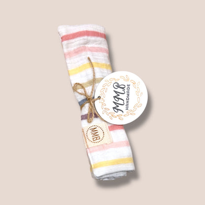 White Rainbow Stripe— Cotton Gauze Burp Cloth