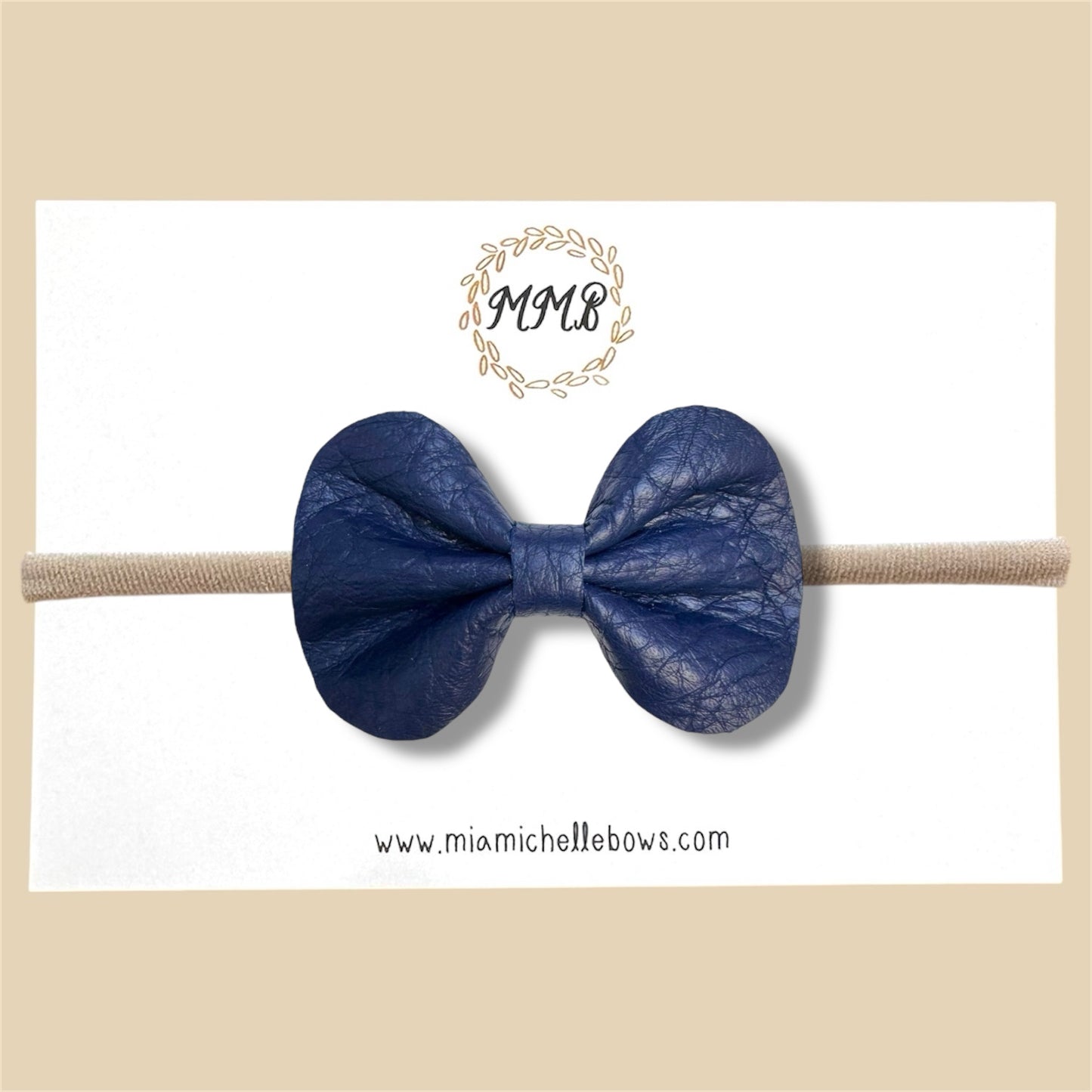 Dark Navy Blue Pebbled Genuine Leather Bow