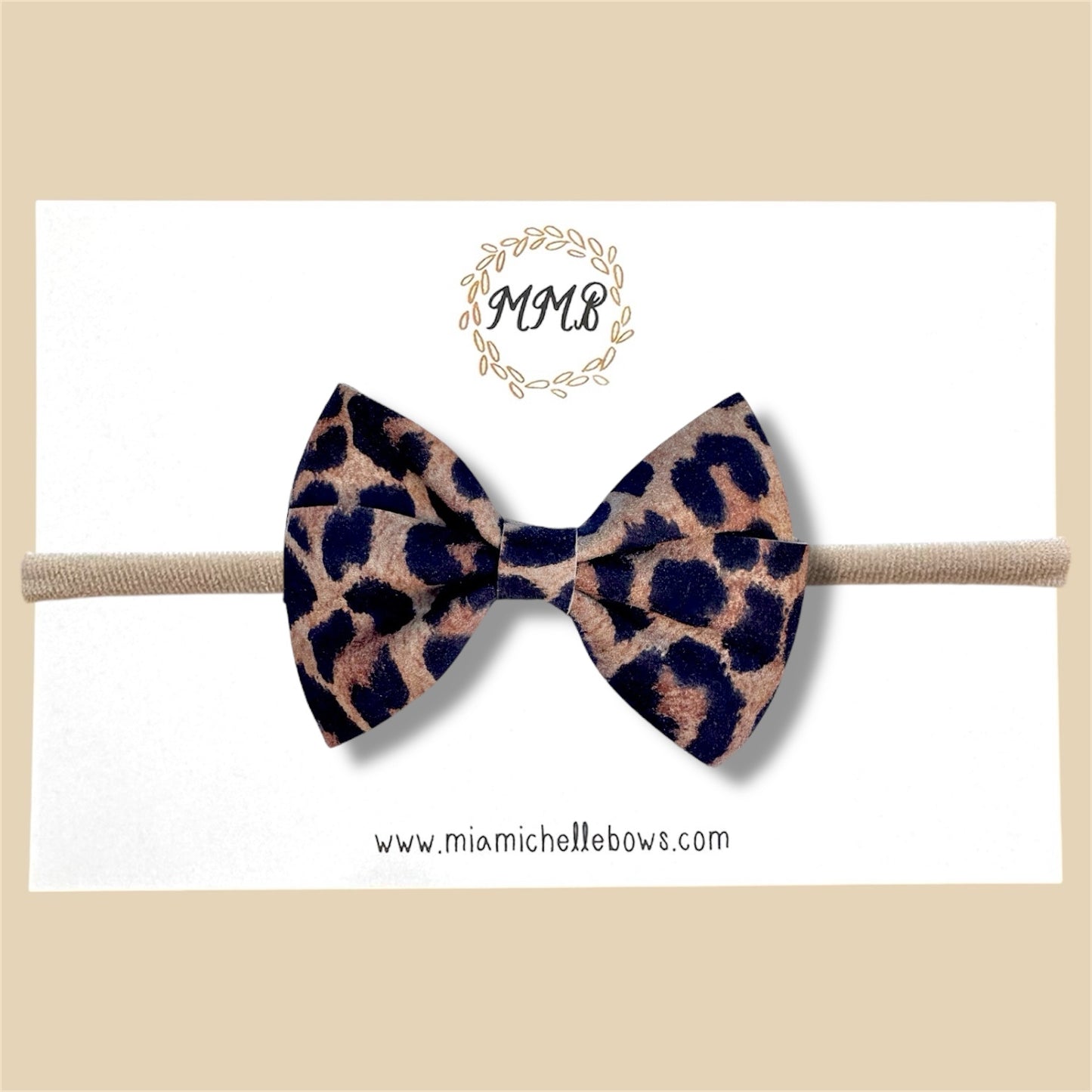 Leopard Pinwheel Genuine Leather Bow