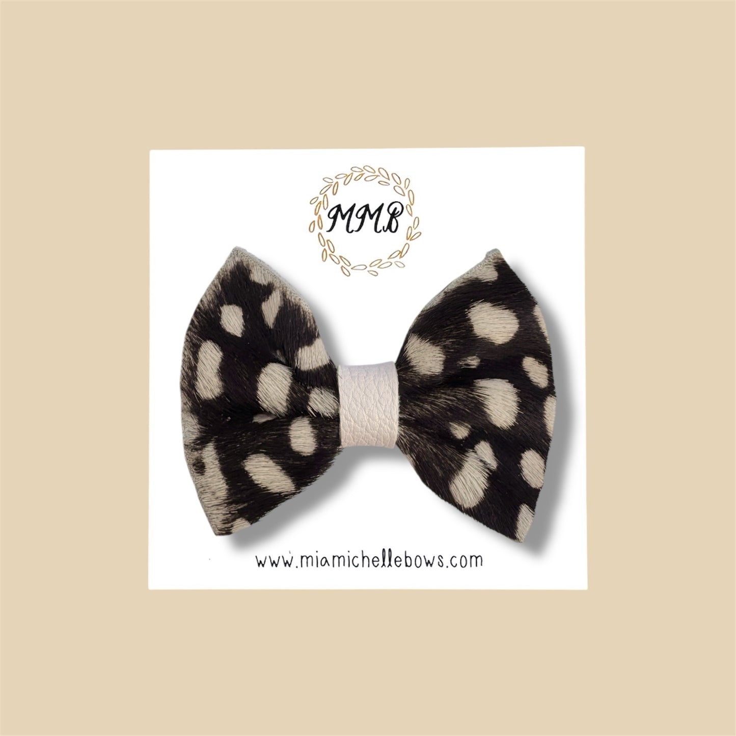 Dark Brown Fawn Fur Genuine Leather Bow