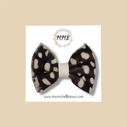 Dark Brown Fawn Fur Genuine Leather Bow