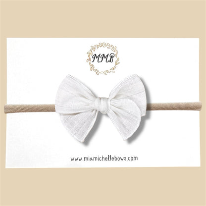 White & Silver Linen Pinstripe Fairytale Bow