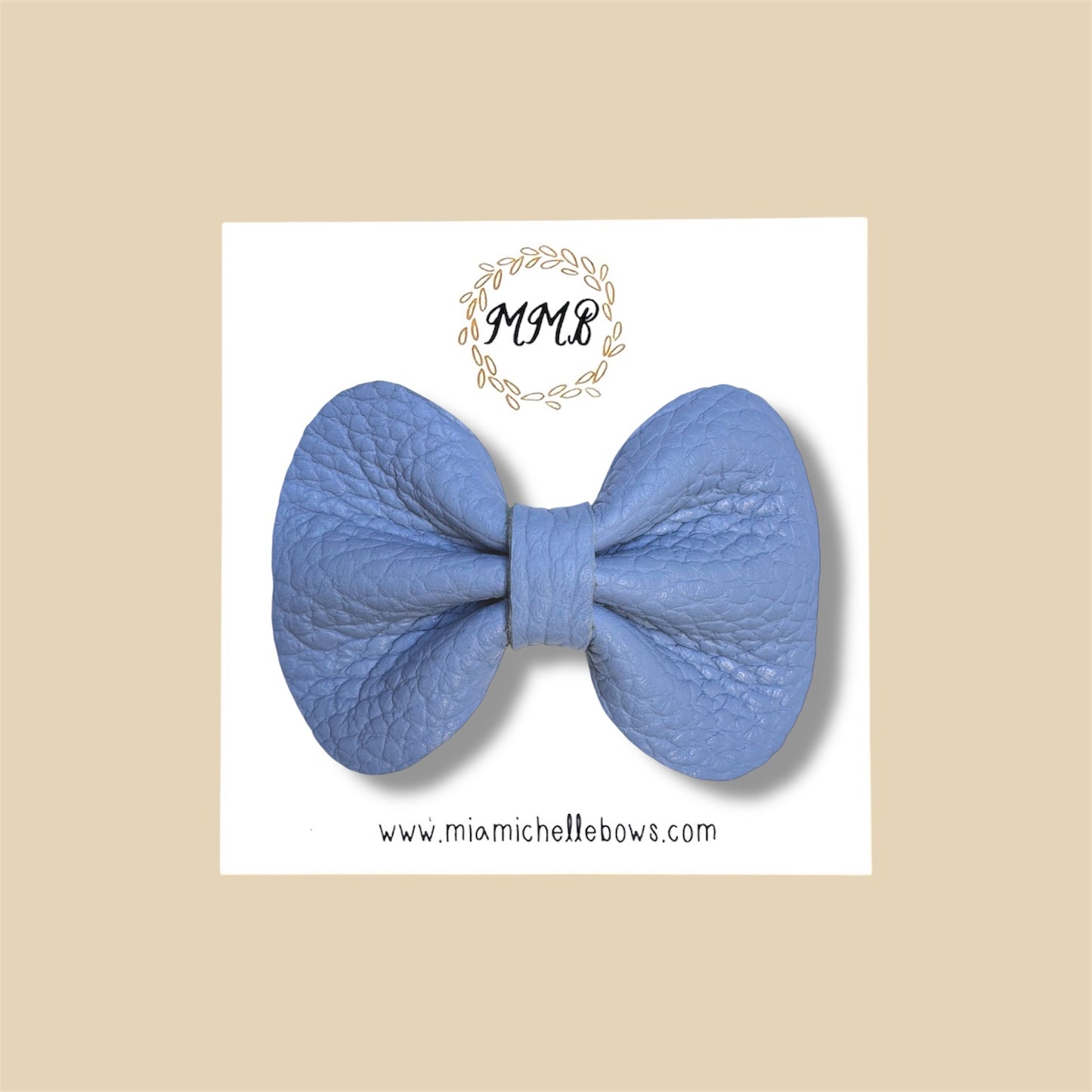 Steel Blue Pebbled Genuine Leather Bow