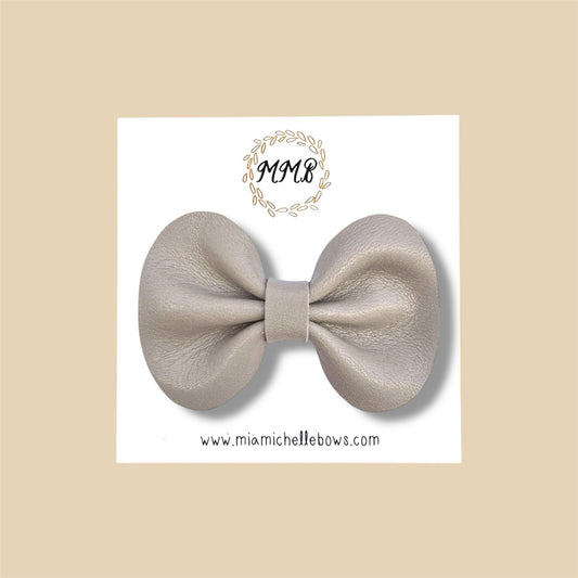 Taupe Genuine Leather Bow
