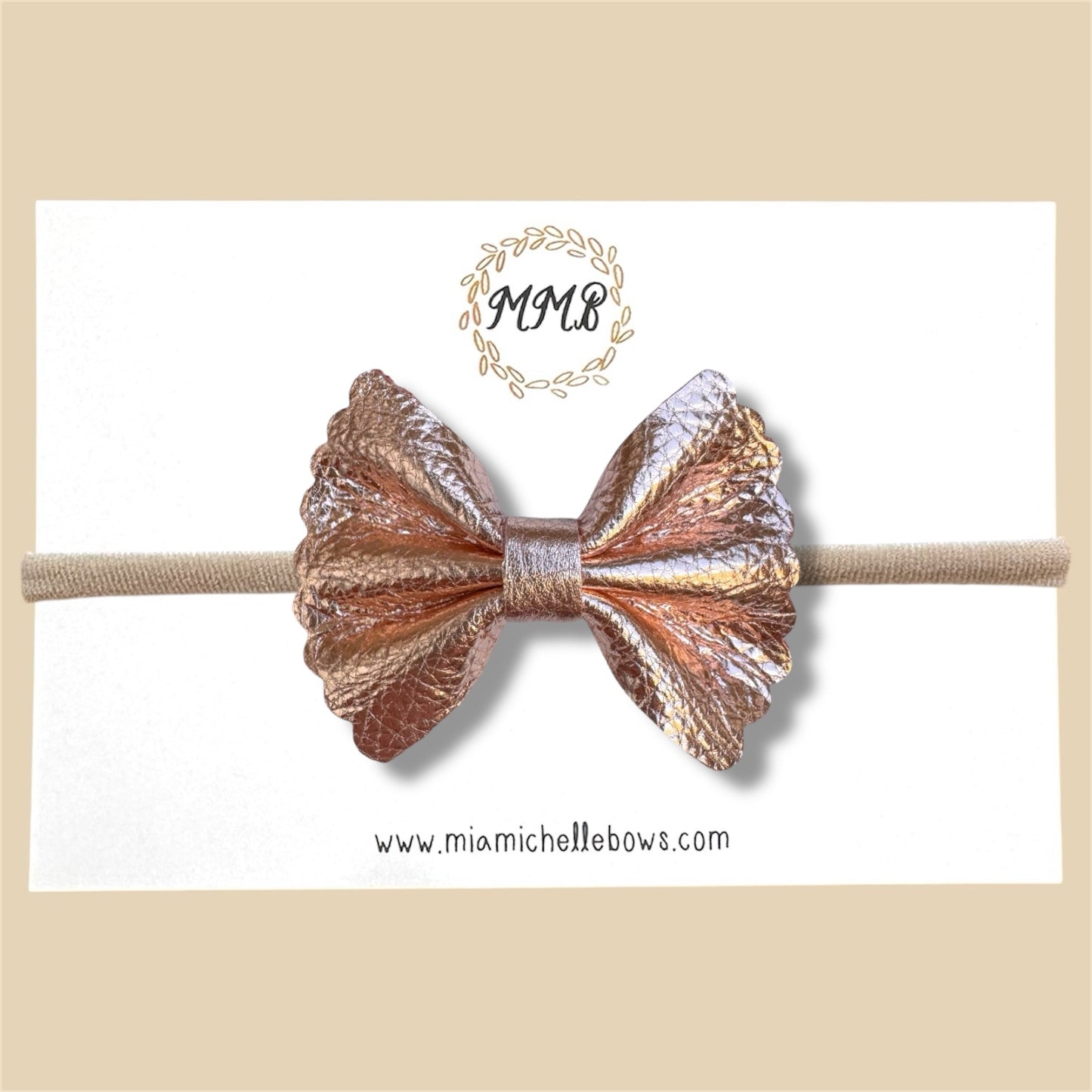 Rose Gold Scalloped Genuine Leather Bow