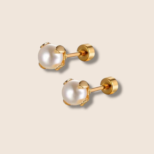 Pearl Flat Screw Back Studs