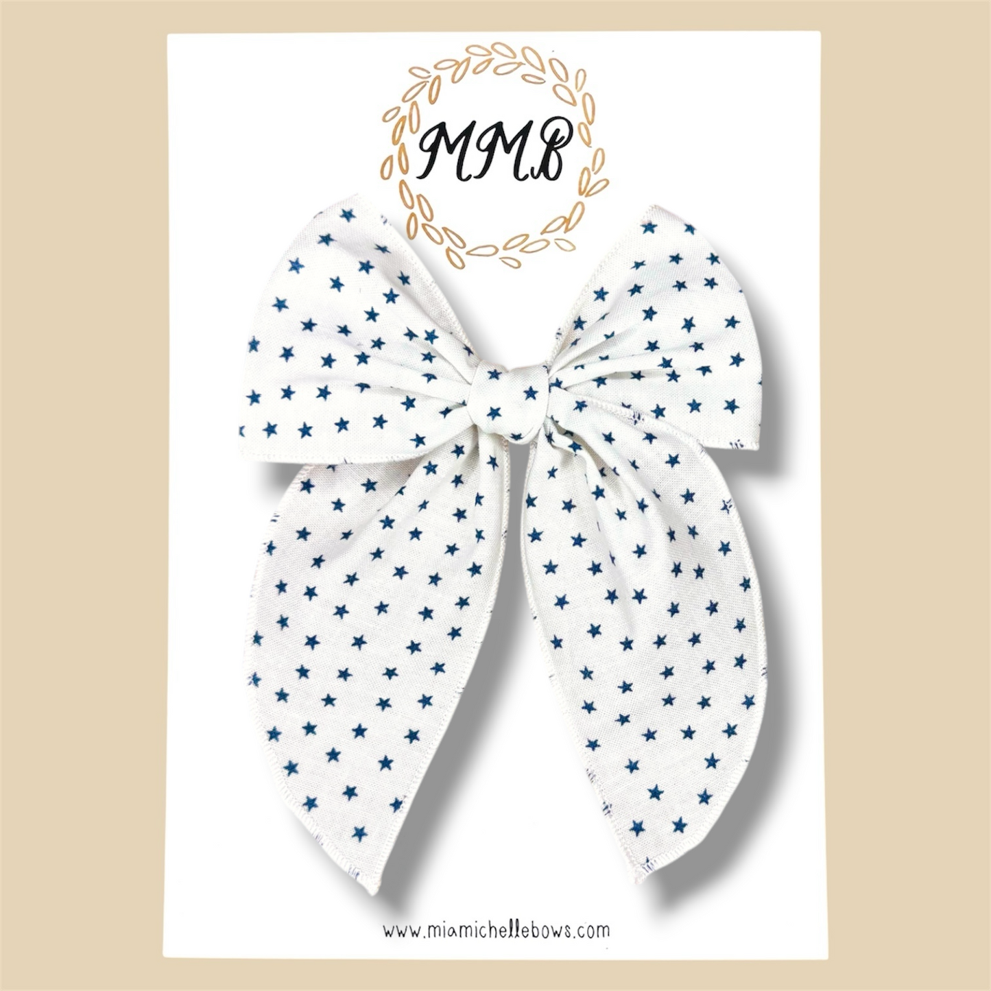 White & Navy Star Spangled Fairytale Bow