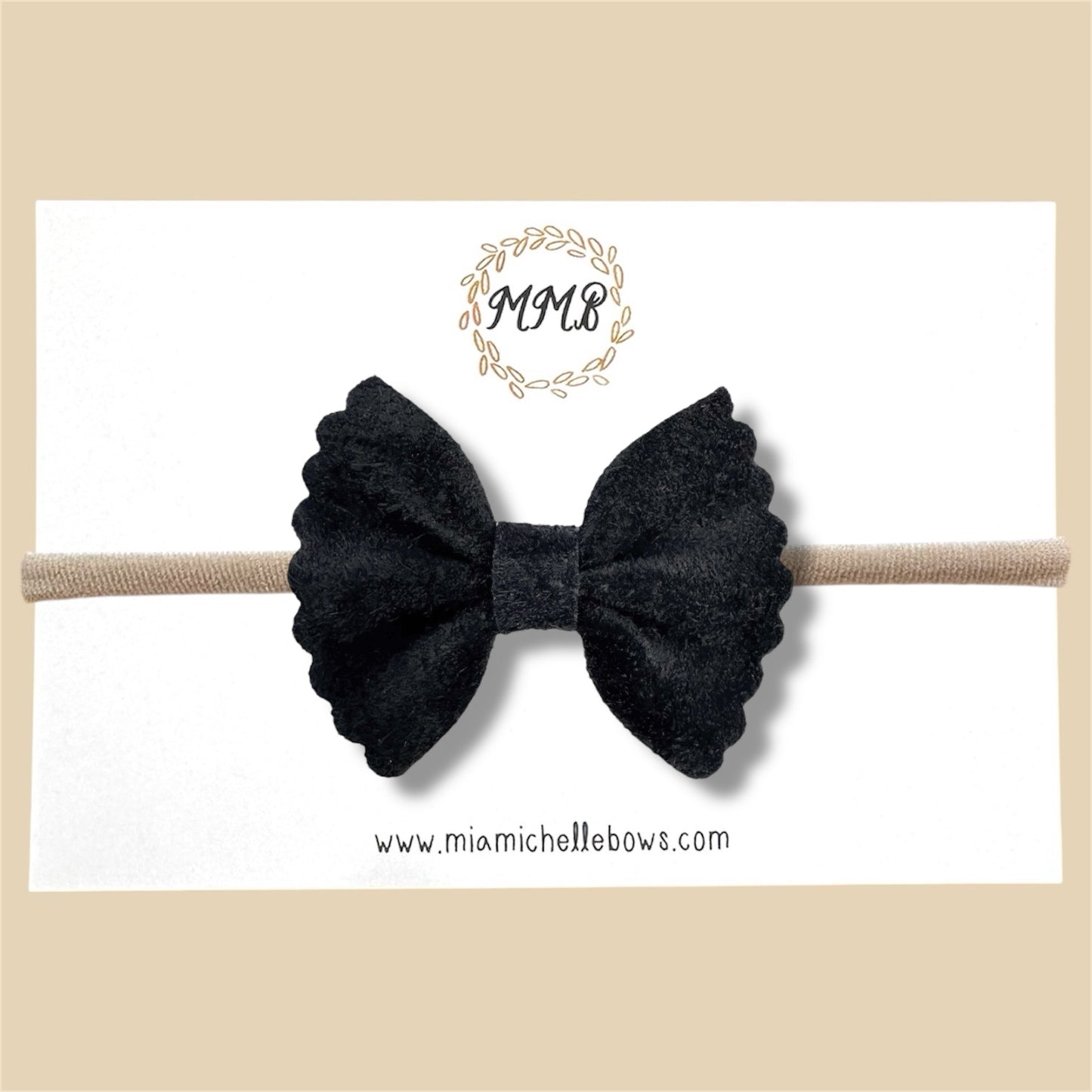 Black Suede Scalloped Genuine Leather Bow