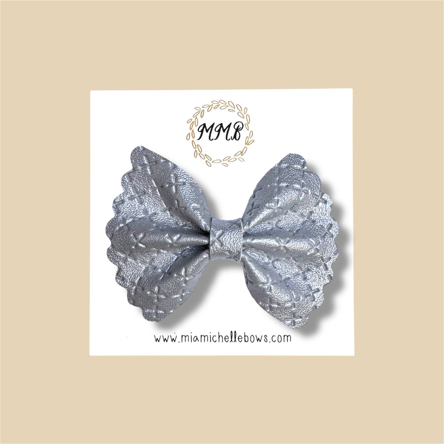 Silver Cross Scalloped Vegan Leather Bow