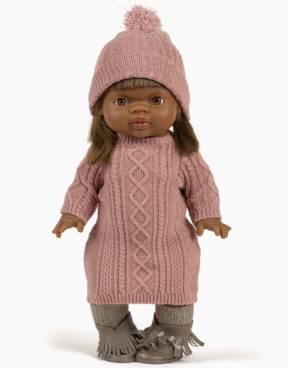Doll—Minikane Sophia Knitted Sweater Dress & Beanie Set in Pink