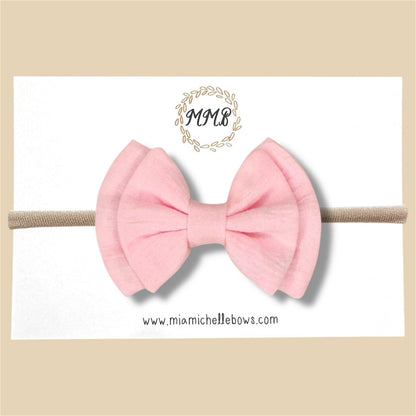 Double Layer Gauze Bow in Pink