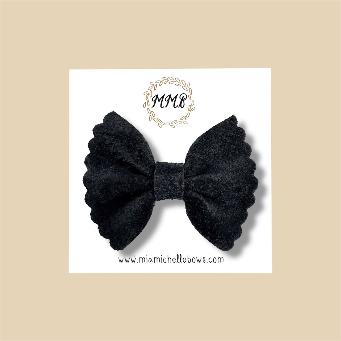Black Suede Scalloped Genuine Leather Bow
