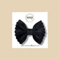 Black Suede Scalloped Genuine Leather Bow