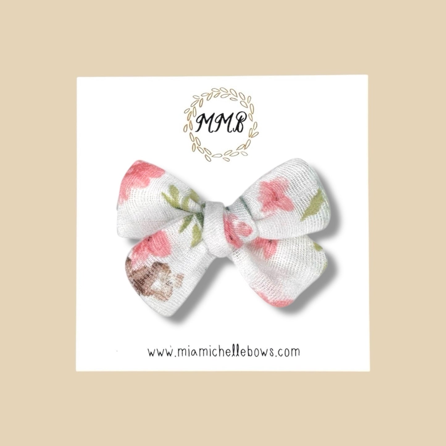 Hand-tied Gauze Bow in Pink Floral