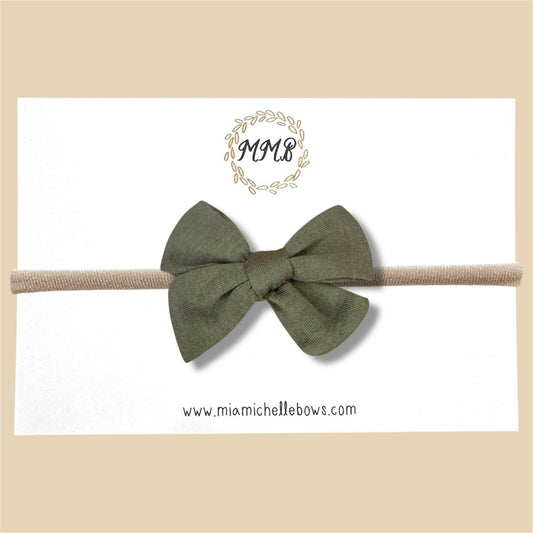 Olive Stretch Knit Hand Tied Bow