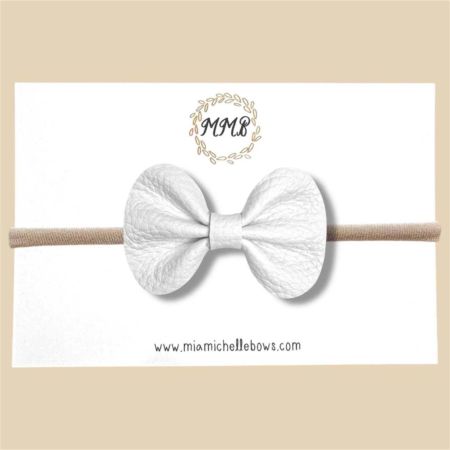 White Pebbled Genuine Leather Bow