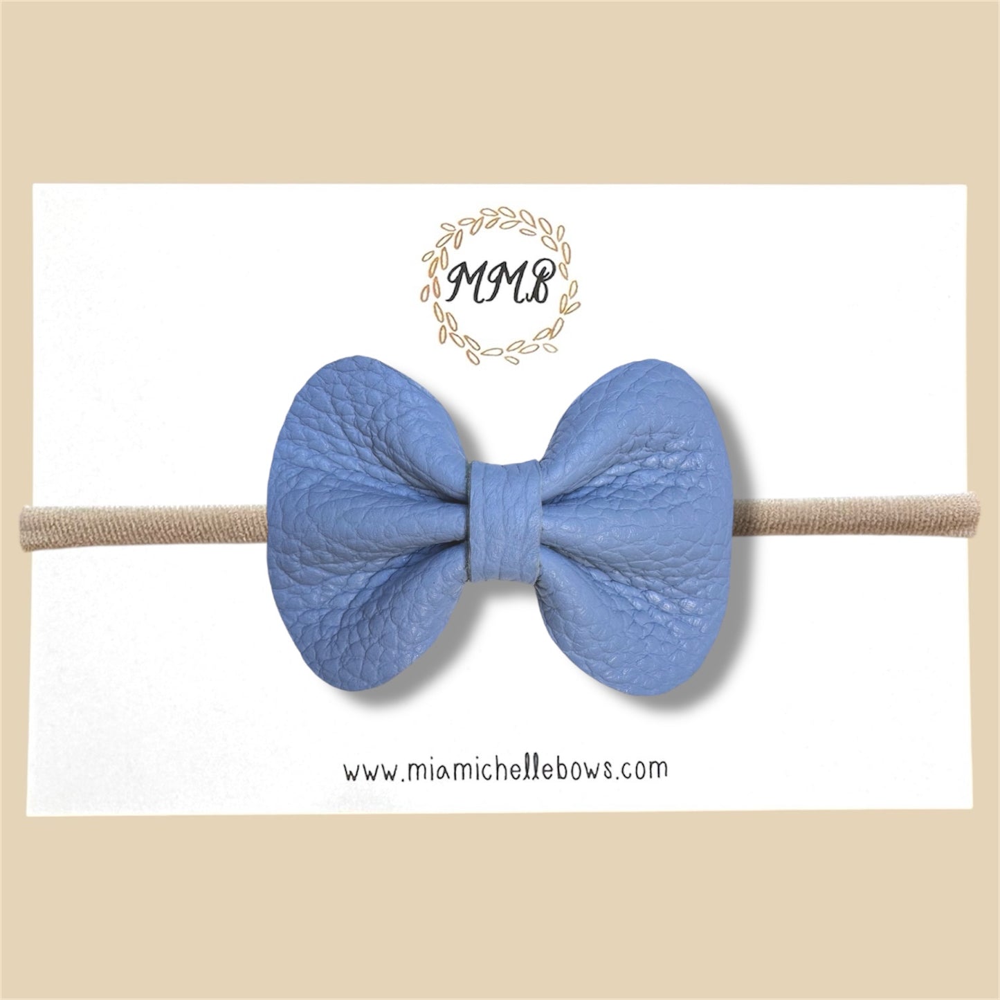 Steel Blue Pebbled Genuine Leather Bow