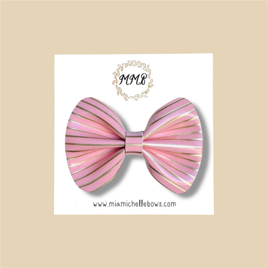 Pink & Gold Striped Vegan Leather Bow