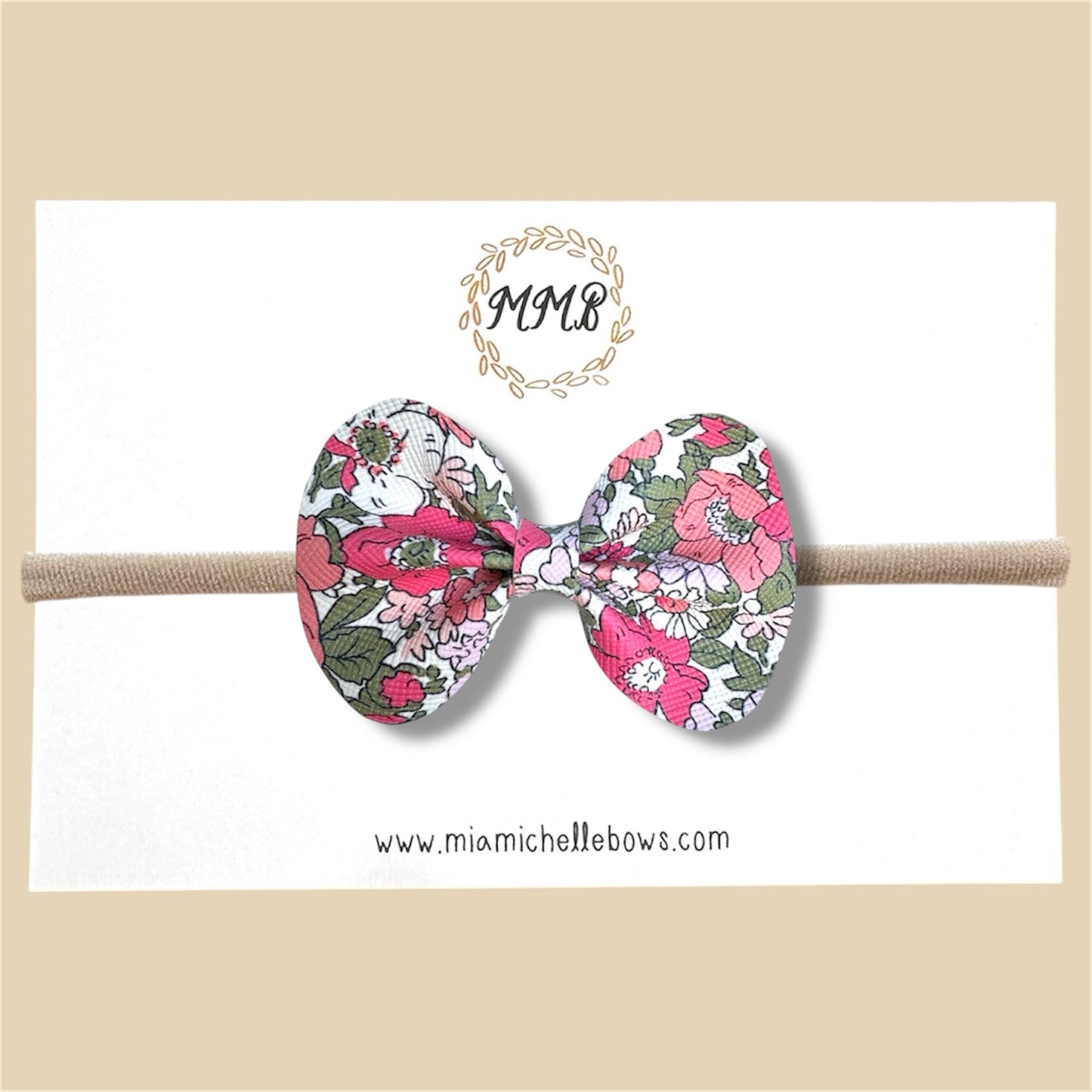Coral Pink Floral Vegan Leather Bow