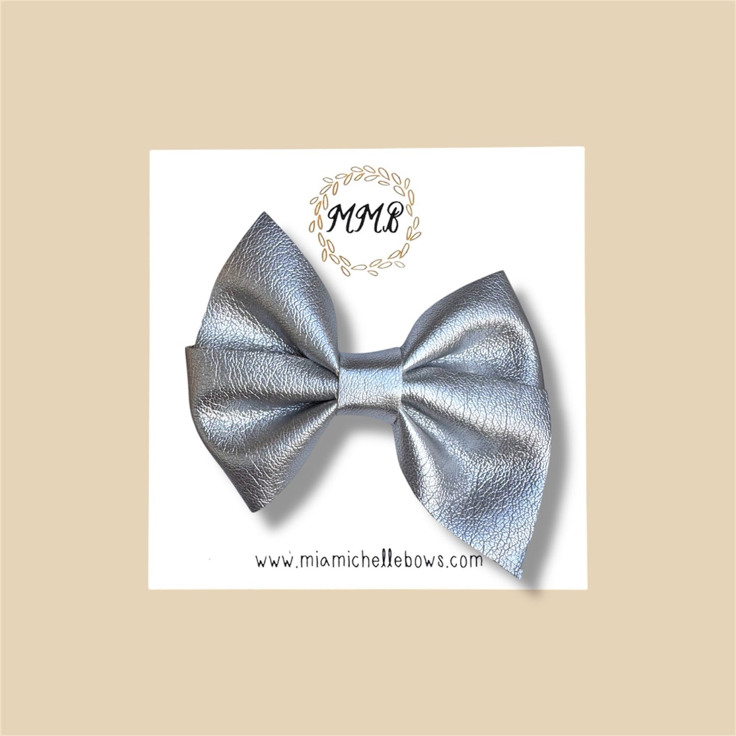Silver Pinwheel Vegan Leather Bow