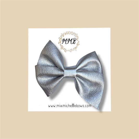 Silver Pinwheel Vegan Leather Bow