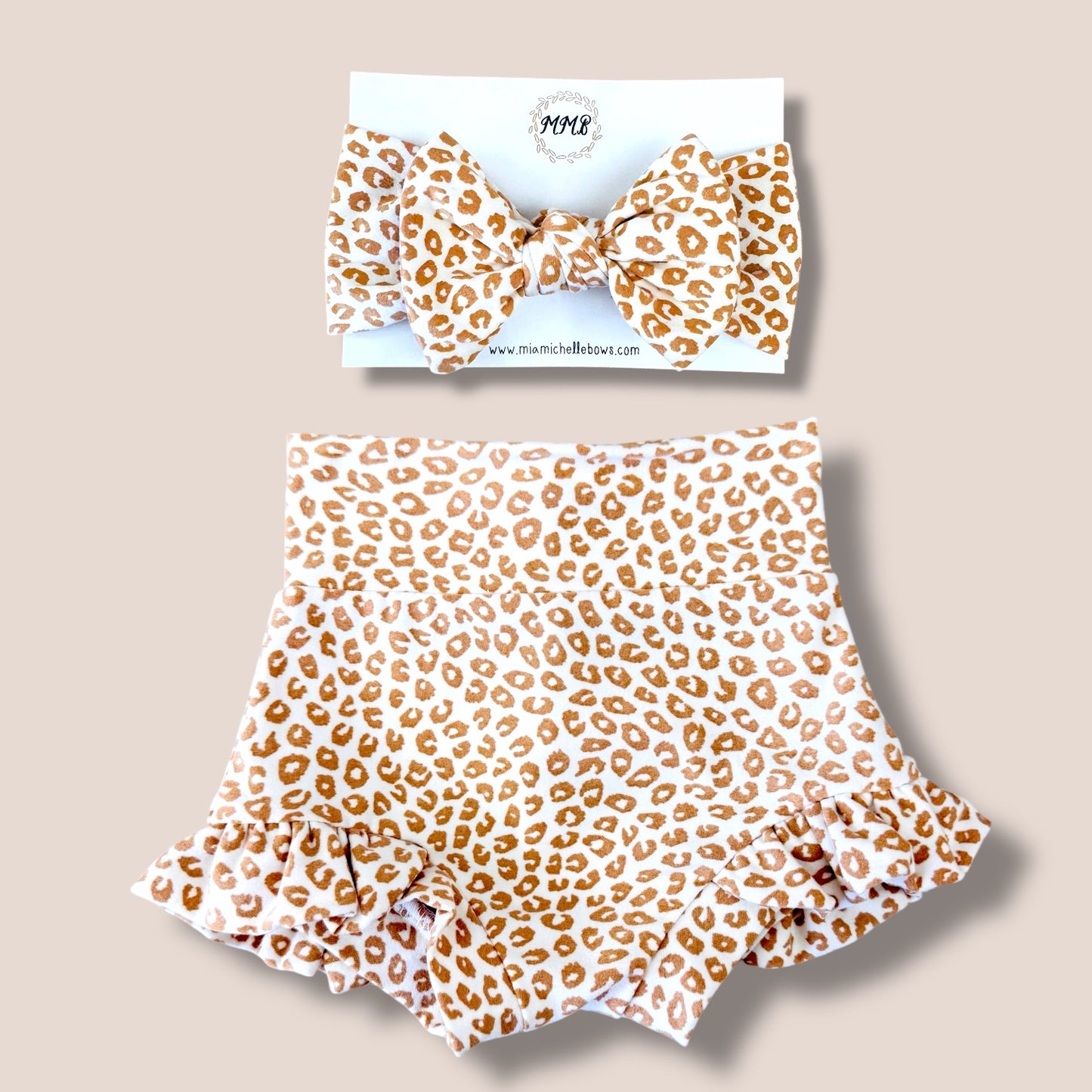 Handmade Tan Cheetah Bummies & Bow Set
