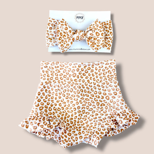 Handmade Tan Cheetah Bummies & Bow Set