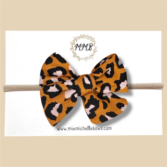 Leopard Stretch Knit Hand Tied Bow