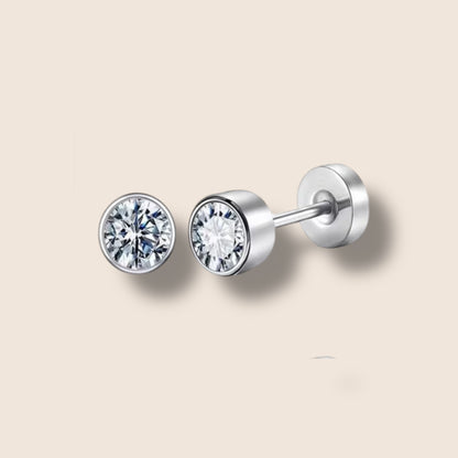 Silver CZ Flat Screw Back Studs