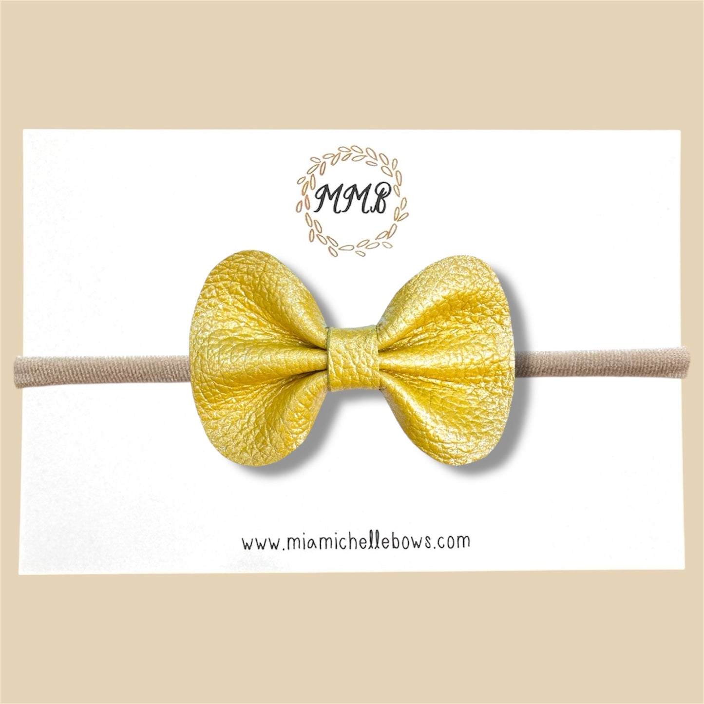 Yellow Metallic Genuine Leather Bow