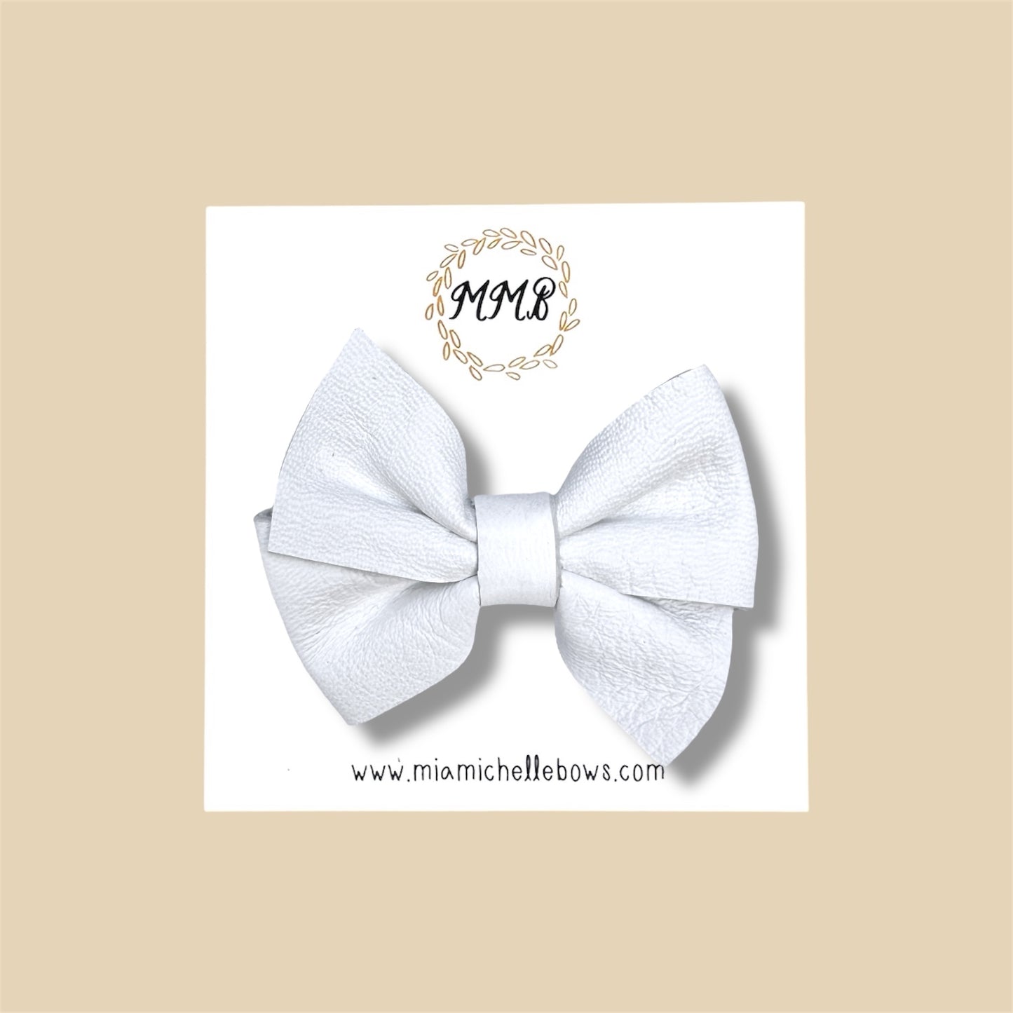 White Pinwheel Genuine Leather Bow