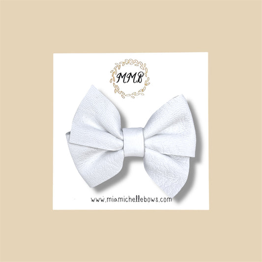 White Pinwheel Genuine Leather Bow