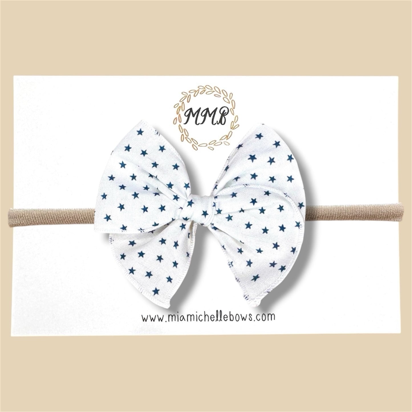 White & Navy Star Spangled Fairytale Bow