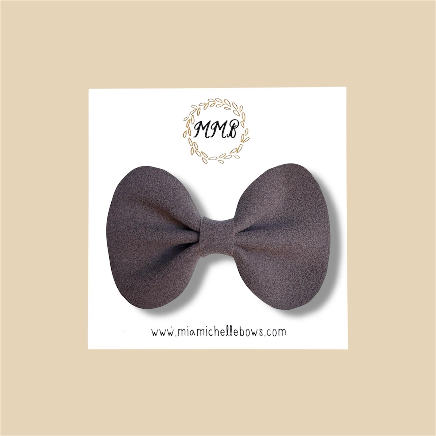 Gray Suede Vegan Leather Bow