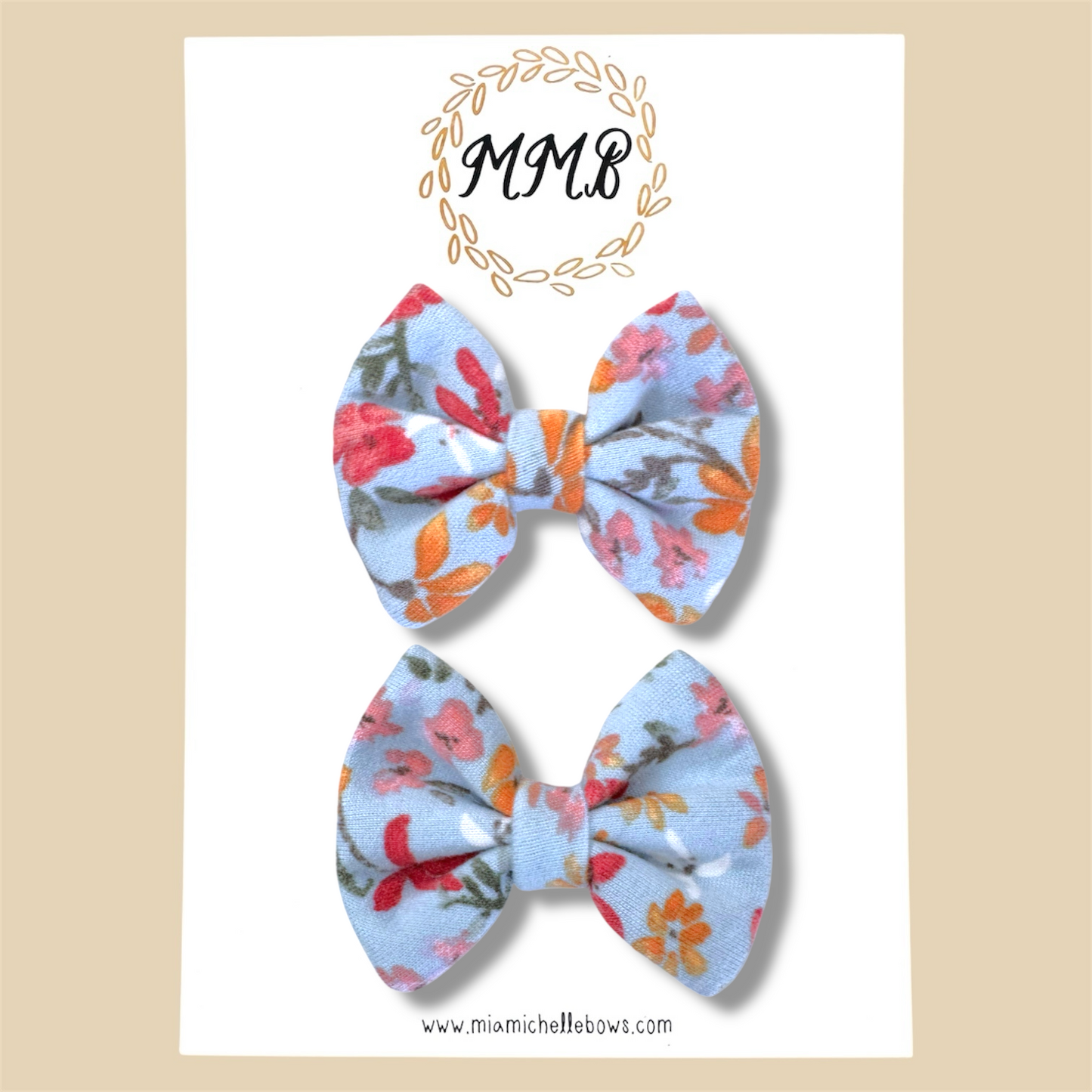 Baby Blue Floral —Jersey Knit Mini Pigtail Bows