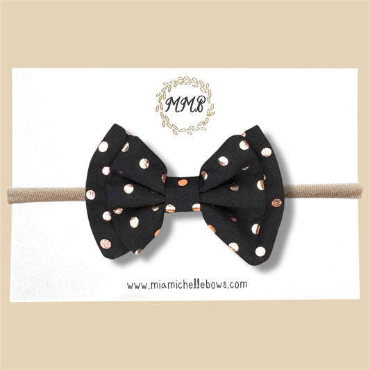 Black Rose Gold Dot Double Layer Bow
