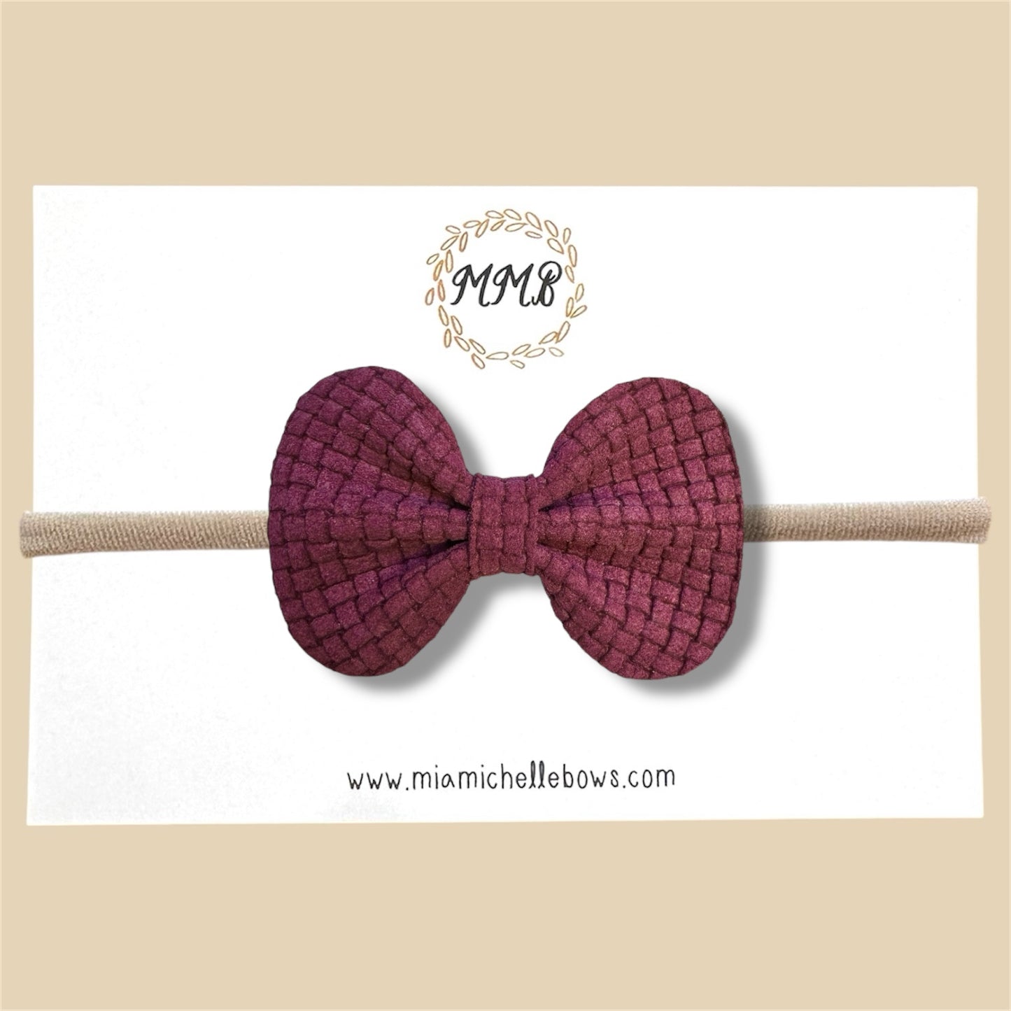 Burgundy Woven Genuine Leather Bow